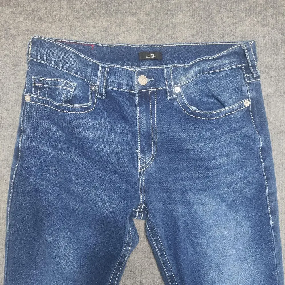 True Religion Geno Relaxed Slim Jeans Mens 36x30 Blue Wash Straight Denim Pants